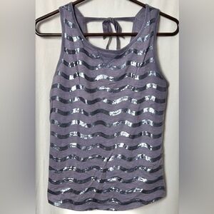 Anthropologie Women's Purple C Keer Sequin Tank Top with Tie Back Size Small